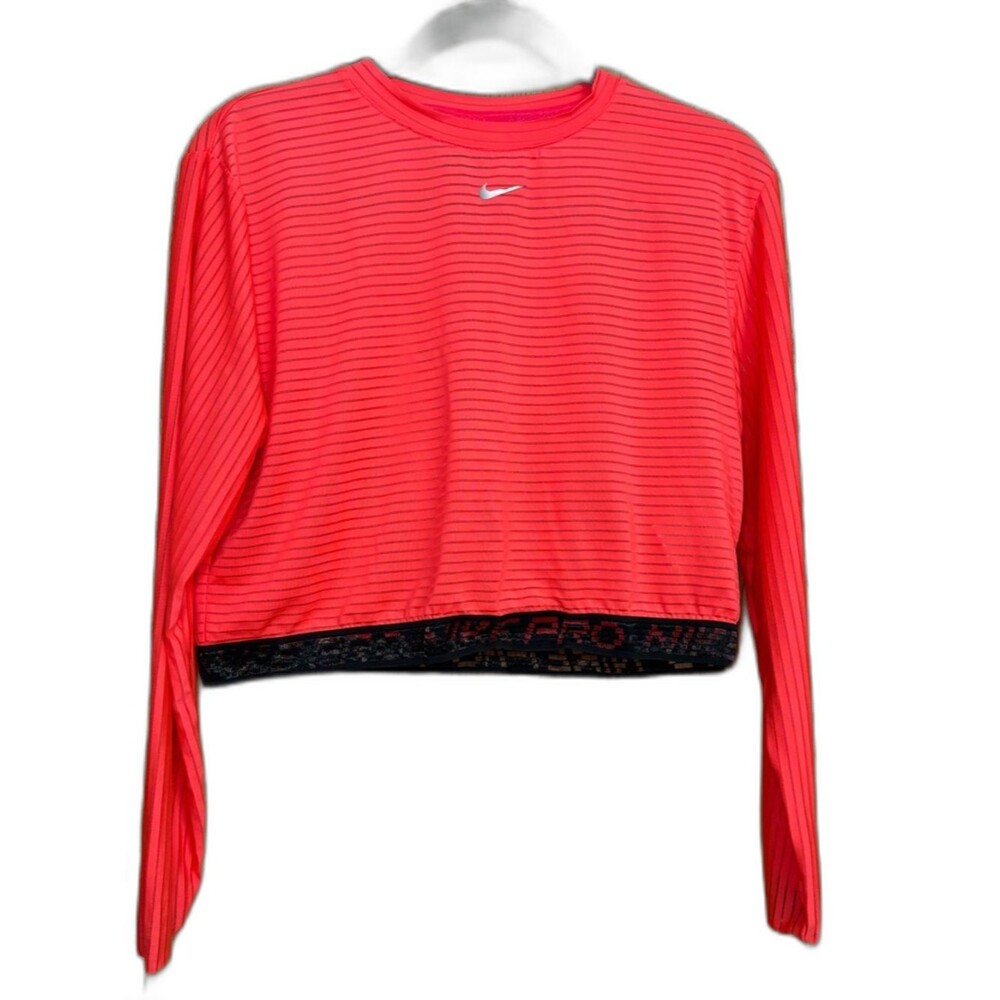 Nike Pro Dri-FIT Mesh Long Sleeve Crop Top Light Crimson Pink Gym Activewear S
